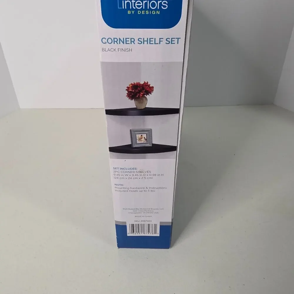 Interiors By Design Black Corner Shelf Set 2 Pc Floating Wall Shelves